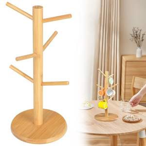 Support à tasses en bambou, porte-gobelets, étagère de comptoir de cuisine, organisateur de rangement, séchoir, support de présentation de tasses à thé et de boissons de bureau - Product Image 2