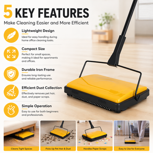 Escoba manual no eléctrica para múltiples superficies con cepillo de PP y cerdas para eliminar pelo de mascotas de alfombras y suelos del hogar - Product Image 2