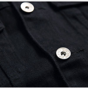 Vestes pour hommes Vestes en jean unies, en vrac, nouvelles poches latérales à la mode, col rabattu, vestes en jean décontractées pour hommes - Product Image 6