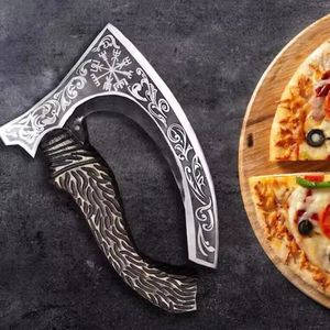 Steel Craft International-Coupe-pizza à longue lame en acier inoxydable fait à la main avec gravure, coupe-pizza Viking pour hôtel utilisé - Product Image 1