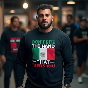 Camiseta de Manga Larga con Estampado de Inmigración ICE Raids, No Muerdas la Mano Que te Tiene Alimento - Producto Promocional - Product Image 3