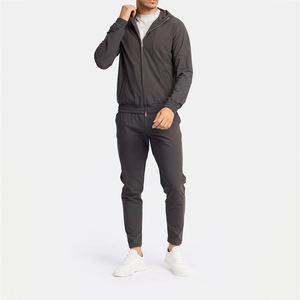 Survêtement gris ardoise pour homme 2025 avec logo personnalisé, sweat à capuche zippé, respirant, élégant, confortable pour le fitness et la performance - Product Image 2