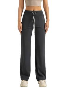 Pantalon de yoga évasé taille haute pour femme, couleur unie, coupe droite, vêtement de sport confortable à jambe large, vente en gros - Product Image 3