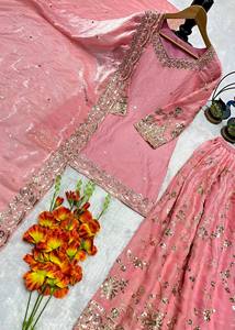 Conjunto de Top, Sharara y Dupatta de Diseño Premium con Bordado de Lentejuelas, Totalmente Cosido, Listo para Usar, Ideal para Fiestas, Venta al Por Mayor - Product Image 3