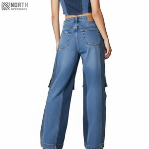 Jeans cargo droits décontractés en denim respirant de qualité supérieure, coupe classique, sur mesure, vente en gros 2025, pour femmes, grande taille, couleur contrastée, hiver - Product Image 2