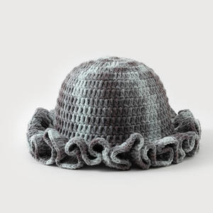Sombrero de Pescador Tejido a Mano con Volantes y Borde Plegado, Teñido con Satén, Cálido, Casual, Unisex, para Invierno - Product Image 2