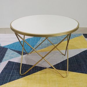 Modern Tempered Glass <b>Sofa</b> <b>Table</b> with 4 V-Shaped Legs in Gold Finish and White Marble Top - Product Image 5