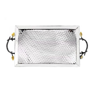 Bandeja de servicio de cerámica blanca de calidad creativa con asas de metal de hoja dorada perfecta para centro de mesa entretenido - Product Image 3