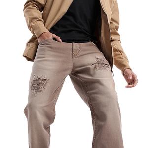 Jeans en denim pour homme, coupe droite slim, grande taille, style streetwear d'hiver, avec broderie, respirant et à séchage rapide - Product Image 2