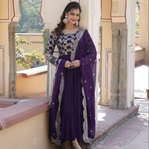 Vestido Anarkali de trabajo de secuencia de bordado de Georgette de imitación de diseñador más reciente de Fab Zone - Product Image 1