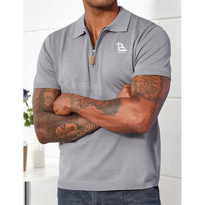 เสื้อโปโลมีซิปแขนสั้นสำหรับผู้ชาย, เสื้อคอตตอน100% เสื้อเจอร์ซี่ลายถักเสื้อตีกอล์ฟลำลองแฟชั่นแบบถักลายพื้น - Product Image 3