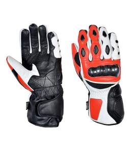 Gants de moto en cuir véritable de qualité supérieure Panneaux multicolores Gants d'équitation de moto en cuir véritable ciré blanc - Product Image 1