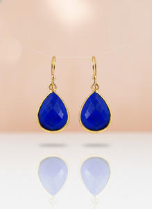 Boucles d'oreilles pendantes en argent sterling 92,5 plaqué or 18 carats avec lapis-lazuli, forme goutte d'eau, bijoux de luxe pour femmes - Product Image 5