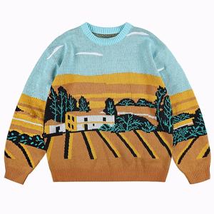 Suéter de punto personalizado OEM ODM para hombre, suéter de punto de manga larga con patrón personalizado, suéter de punto Jacquard informal de gran tamaño - Product Image 1