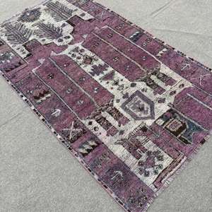 Tapis turc vintage 3,6x6,1 pieds, tapis d'appoint, tapis en laine ombrée violet et blanc - Product Image 4