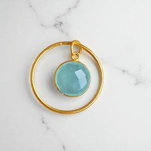 10 MM Rond Aqua Quartz Gemstone Bezel Charm Pendentif-14k Plaqué Or DIY Pendentif-925 Silver Wholesale Charms - Product Image 1