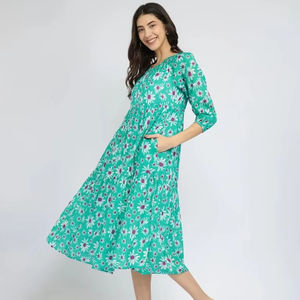 Indien main bloc Floral imprimé coton robe nouvelle mode été tenue décontracté pour mariage à la main naturel taille tissé tissage - Product Image 1