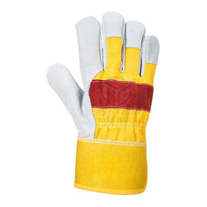 Gants de travail les plus vendus Gants en cuir de vachette fendu Double paume Rigger avec renfort arrière en coton avec rayures - Product Image 1