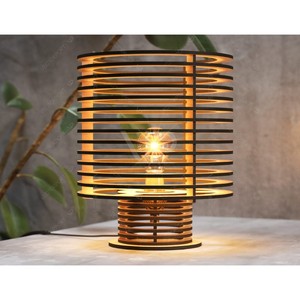 Lámpara de Escritorio Decorativa Moderna, Cilíndrica, de Madera, Eléctrica, Ecológica, Personalizable, con Temperatura de Color Ajustable, Corte Láser, Única - Product Image 1