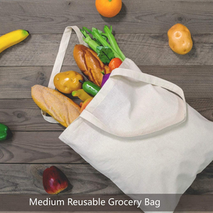 กระเป๋าผ้าช้อปปิ้งแบบใช้ซ้ำได้ ผลิตจากผ้าฝ้าย 100% พิมพ์โลโก้ตามสั่ง เป็นมิตรกับสิ่งแวดล้อม สีขาวล้วน แบบเรียบง่าย  กระเป๋าผ้าแคนวาสสะพายไหล่  รับผลิตตามแบบ - Product Image 3