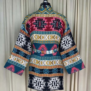 Women's Wool Blend Winter <b>Kimono</b> Jacket Warm Cozy Casual Short Dressing Loungewear Geometric <b>Cardigan</b> Handmade Perfect Mom Gift - Product Image 3