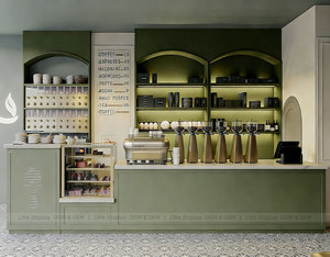 Comptoir <span class=keywords><strong>de</strong></span> bar vert à lattes pour café, mobilier d'intérieur, bureau <span class=keywords><strong>de</strong></span> réception <span class=keywords><strong>de</strong></span> luxe côtelé pour boutique - Product Image 5