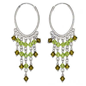Women's Trendy <b>Silver</b> Hoop Dangle <b>Drop</b> <b>Earrings</b> with Green Gemstones Religious Design Party Jewelry Made Copper Stainless Steel - Product Image 1