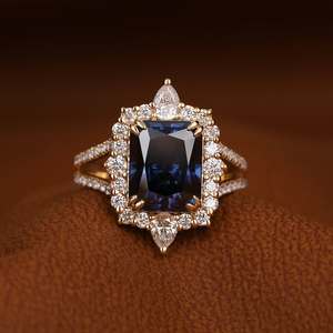 Anillos de Plata 925 con Zafiro Azul Real de Laboratorio y Moissanita para Mujer, Engaste de Garra, Estilo Hip-hop, Rodio, para Compromiso, Boda, Aniversario - Product Image 1