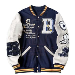 2025 Premium qualité brodé Patchwork fermeture avant contraste couleur à manches longues pour hommes collège Baseball Varsity vestes - Product Image 1