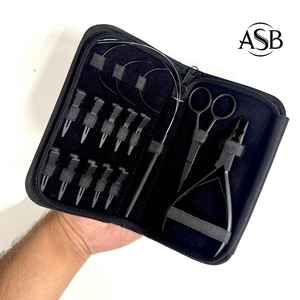 Kit d'outils de pince d'extension de cheveux en acier inoxydable de qualité chirurgicale vente en gros de logo personnalisé noir mat - Product Image 5