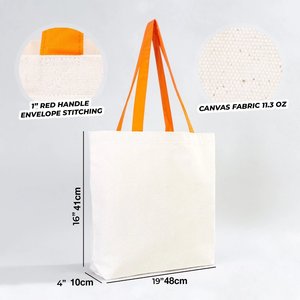 <b>Medium</b> Size 10 oz Cotton Canvas Beach Tote <b>Bag</b> Orange Handles 19 16 4 (48 41 10 Cm) 12oz Heat Transfer Dot Letter - Product Image 2