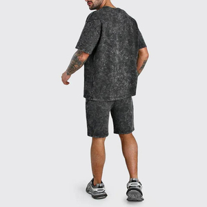 NUEVO Conjunto Deportivo Informal de Verano con Lavado Ácido, Conjunto de 2 Piezas de Alta Resistencia, 100% Algodón Tejido, Color Personalizado para Hombre - Product Image 3