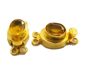 Forme Ovale Citrine Gemme 1 Brin Et 2 Brin Boîte Fermoir 18K Plaqué Or 23X11X10MM Fabrication De Bijoux Boîte Fermoir B618 - Product Image 3