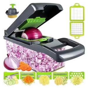 Cortador de Verduras Manual 14 en 1, Picador de Cebolla y Zanahoria de Plástico con Cuchillas de Acero Inoxidable para Uso en la Cocina, Portátil y Fácil de Limpiar - Product Image 1