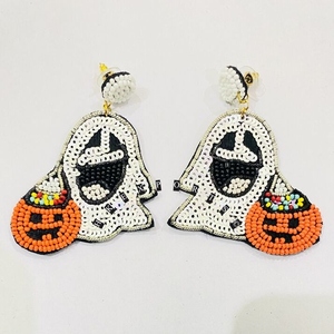 Pendientes hechos a mano únicos chapados en oro plata Halloween Boo calabaza con cuentas estilo lindo accesorios de aro de moda para celebraciones - Product Image 2