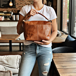Loisirs navettage grande capacité 2025 frais arrivée luxe en cuir véritable seau sac à main pour femmes marron sac fourre-tout fermeture éclair - Product Image 1