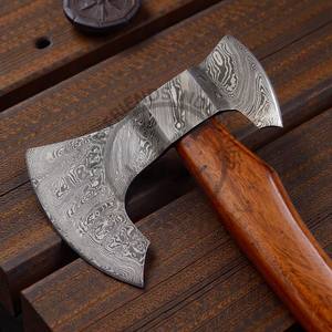 Hache Tomahawk en acier Damas forgée à la main, multifonctionnelle, pour le camping en plein air, avec manche en bois de rose, vente chaude - Product Image 2