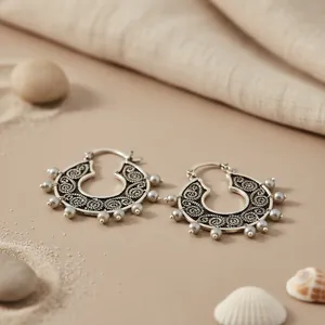 Boucles d'oreilles pendantes en argent sterling 925 avec perle véritable, détails complexes, fermoir sécurisé, pour femme, cadeau - Product Image 2