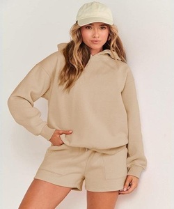 เซ็ตชุดกางเกงขาสั้นมีฮู้ดโอเวอร์ไซส์สำหรับผู้หญิงชุดสตรีทแวร์มีฮู้ดและกางเกงขาสั้นสำหรับผู้หญิง - Product Image 1