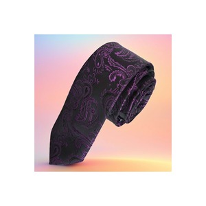 Corbata delgada de moda negra con estampado de Paisley púrpura - Product Image 2