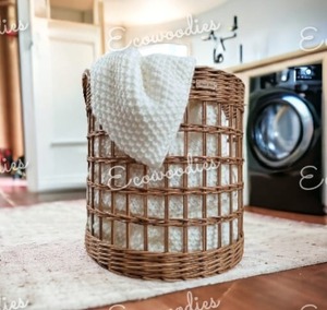 Cesta de lavandería de ratán ecológica tejida a mano para niños, cesta de lavandería con asa, almacenamiento de ropa sucia, cesta de lavandería de Bambú - Product Image 1