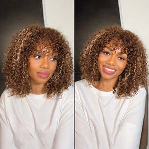 Perruque longue de luxe en cheveux humains vierges, blonds avec mèches, bouclés profonds, sans colle, avec closure 5x5 transparente HD, pour femmes noires - Product Image 2
