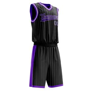 Uniformes de basket-ball personnalisés pour hommes avec design rayé, à bas prix, en matériau respirant à séchage rapide, pour hommes - Product Image 3
