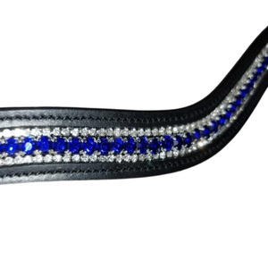 Cadena de Diamante Azul Real y transparente de 3 filas personalizada, banda de cuero para cejas de caballo con forma de onda mega bling en mazorca completa - Product Image 1