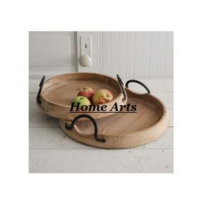 Ensemble de deux plateaux de service de tailles différentes avec une qualité supérieure Plateau de service en bois pour chocolats avec poignées en fer - Product Image 5