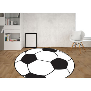Tapis rond en forme de ballon de football : tapis décoratif sportif antidérapant, tapis fin non tissé - Product Image 4