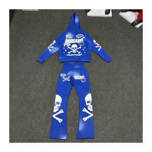 Ropa de calle, chándales apilados personalizados para hombre, conjunto de 2 piezas, pantalones de chándal acampanados, conjunto de Jogger y Sudadera con capucha recortada, cremallera estampada para hombre Y2k - Product Image 6