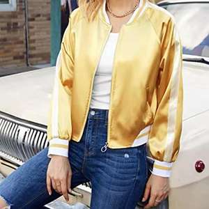 เสื้อแจ็กเก็ตบอมเบอร์ผ้าแคนวาสสำหรับผู้หญิงผ้าซาตินปกตั้งและโลโก้ปักด้านหน้าสำหรับฤดูหนาว - Product Image 2