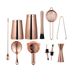 Kit de 10 shakers à cocktail barman en gros de marque ensemble d'outils de barre de conception classique de couleur marron pour accessoires de bar faits à la main - Product Image 1