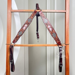 Wholesale Customized Western Saddle Breast Collar Hand Tooled Leather Lead Rope with Horse <b>Head</b> Unique Horse <b>Training</b> Equipment - Product Image 1